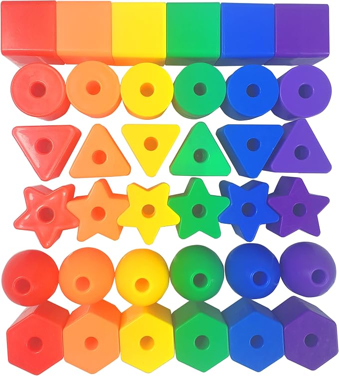 KUTOI Toddler Toys - Big Lacing Beads Set for Fine Motor Skills & Hand-Eye Coordination - 36 Beads & 6 Strings - Color Sorting & Counting Educational Learning Toy Montessori Toys - Image 2