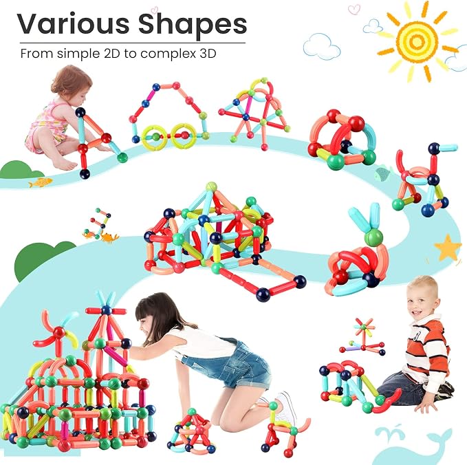 BAKAM Magnetic Building Blocks for Kids Ages 4-8, STEM Construction Toys for Boys and Girls, Large Size Magnetic Sticks and Balls Game Set for Kid’s Early Educational Learning (25PCS) - Image 4