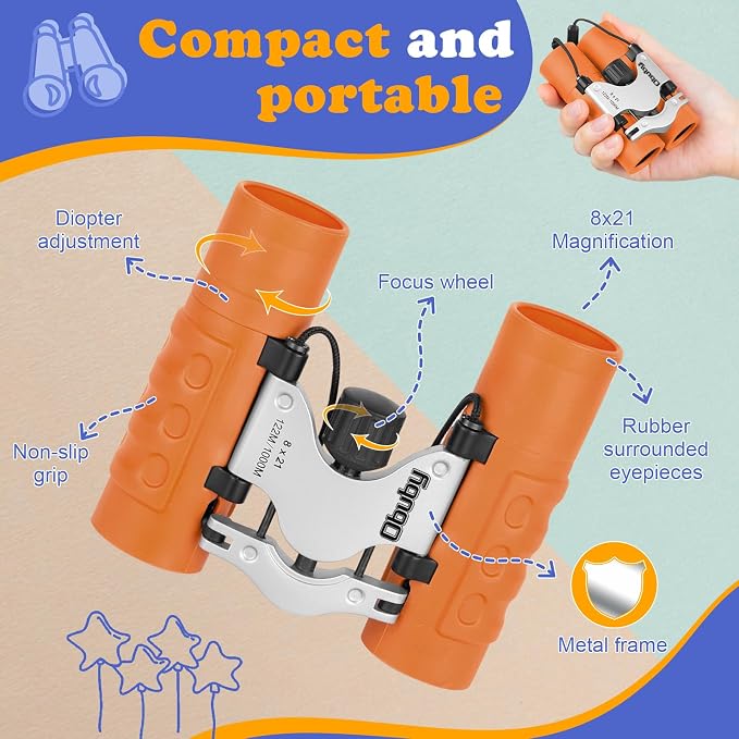 Real Binoculars for Kids Gifts for 3-12 Years Boys Girls 8x21 High-Resolution Optics Compact Toy Binocular for Bird Watching,Travel, Camping - Image 5