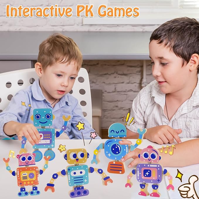 28-Piece Wooden Snap-Together Take-Apart Robot Building Blocks for Kids 3-6 - Image 4