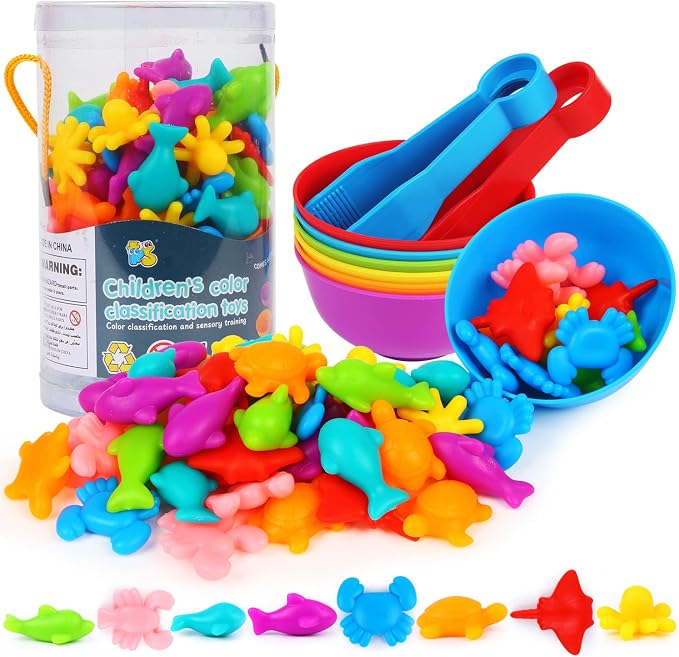 LOKIPA Counting Ocean Animal Toys, Color Sorting Set Ocean Animal Matching Game with Rainbow Sorting Cups Learning Activities Educational Sensory Toys for Toddlers Kids Ages 3 Years and Up by LOKIPA