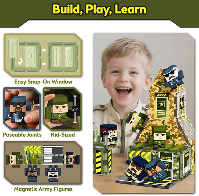 GobiDex 100PCS Army Magnetic Building Blocks Set for Kids Ages 3+ - Image 2