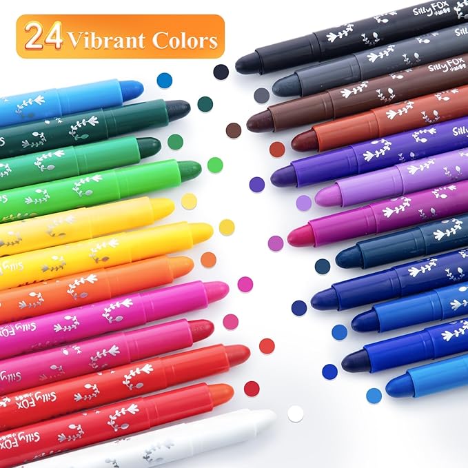 M&G 24 Pcs Tempera Paint Sticks, 24 Colors Solid Tempera Paint Set for artists, Washable, Paint Sticks Quick Drying, Non-Toxic, Works Great on Paper Wood Glass