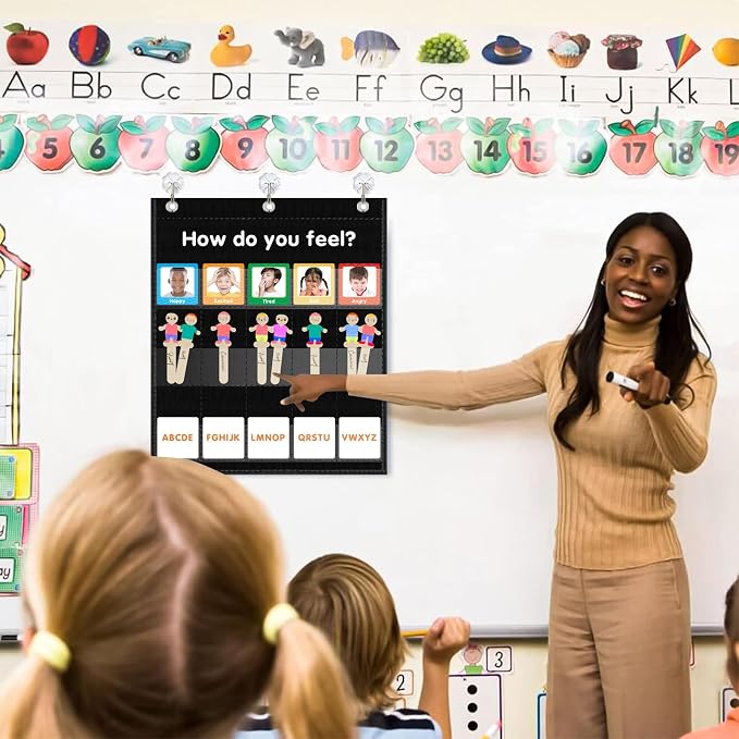ALSLEA Feelings Pocket Chart for Classroom, Emotions Chart with 36 Cards, Social Emotional Learning & Regulation, Autism Learning Materials, Homeschool Calm Down Corner Supplies (Black) - Image 5