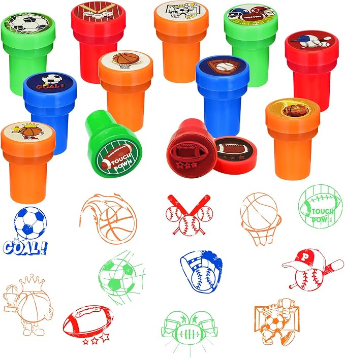 Cinrobiye 24 Pcs Sports Themed Stampers for Kids，Pre-Inked Football Basketball Baseball Soccer Stamps for Birthday Party Favors Classroom Rewards Goodie Bag Fillers Sports Party Supplies by Cinrobiye