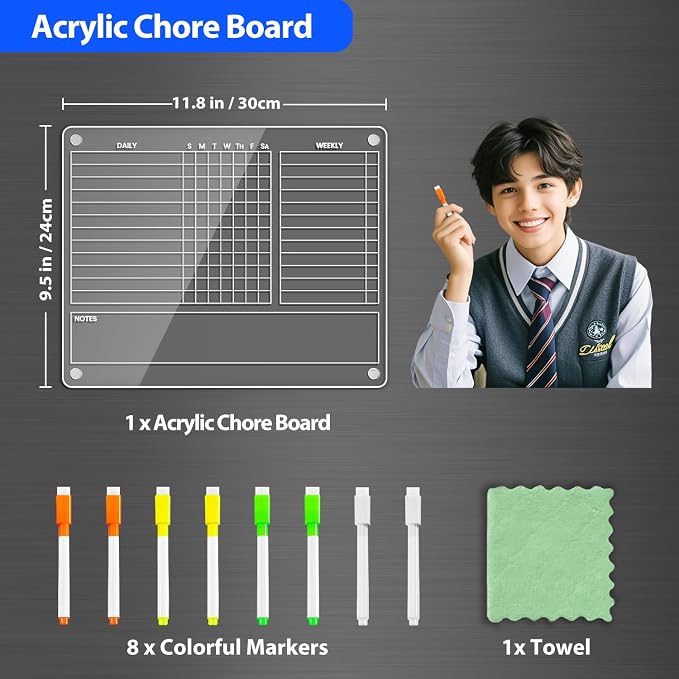 PigPotParty Acrylic Magnetic Chore Chart for Adults, 12x9.5 in Fridge Board - Image 5