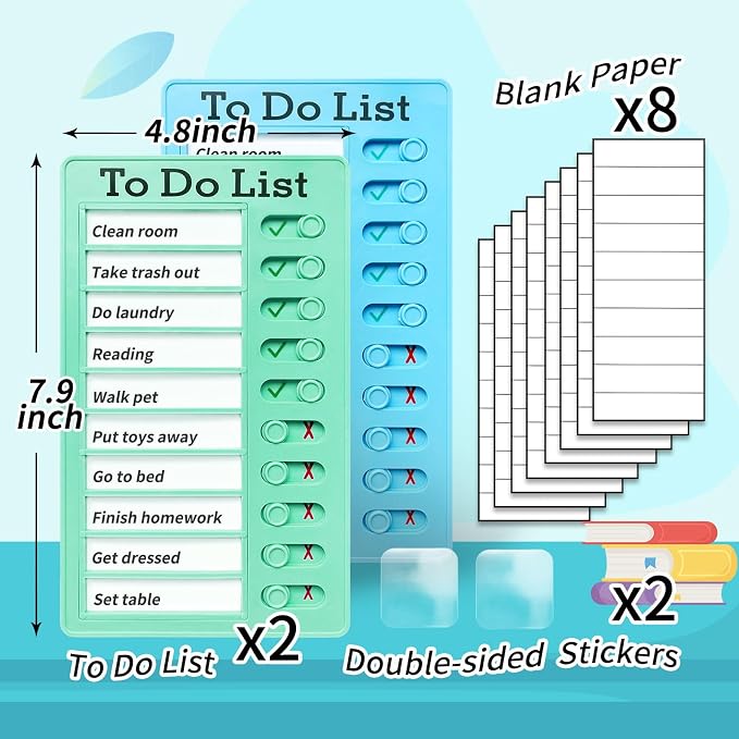 2 Pieces Chores Chart for Kids-Visual Schedule, Plastic Checklist Board, Detachable to Do List Whiteboard, Portable Routine Chart (Bluegreen) - Image 4