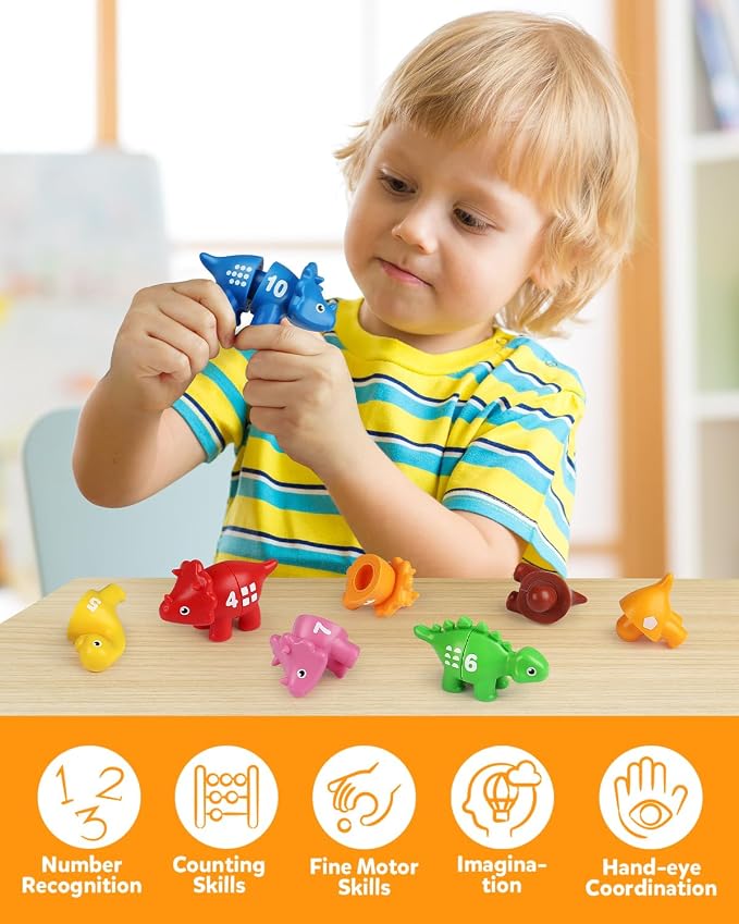 Coogam Numbers Matching Game 10PCS, 123 Counting Dinosaur Toys, Educational Preschool Montessori Fine Motor Skill Mathematics Learning Toys for 2 3 4 Years Old - Image 5