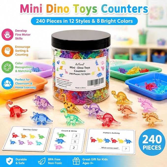 240 PCS Mini Dinosaur Toys for Kids,Translucent Counting Toys - Image 6
