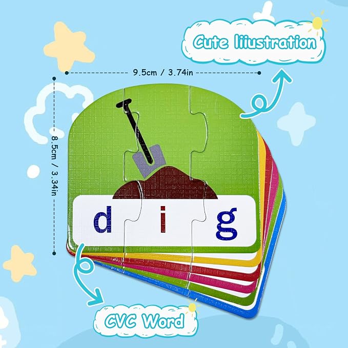 CVC Puzzle Cards for Kids: 20 Pieces Phonics & Spelling Games for Toddlers, Preschool & Kindergarten – Ideal for Speech Therapy & Early Learning Classrooms, Preschool Classroom Must Have - Image 4