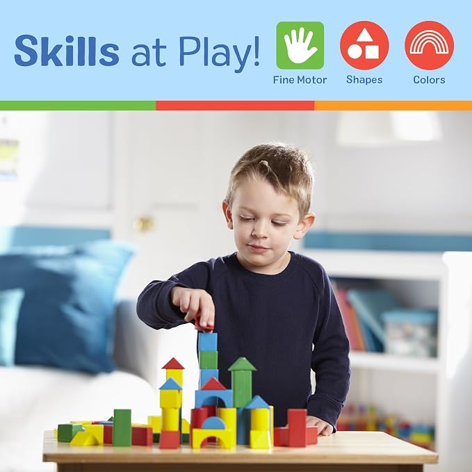 Melissa & Doug Wooden Building Blocks, 100-Piece Set of Sorting & Stacking Toys in 4 Colors and 9 Shapes, Classic Toddler Toys for Girls & Boys Ages 2+ - FSC Certified - Image 5
