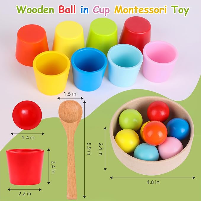 Rainbow Balls in Cups Toddler Montessori Toys (8 Balls, 1.4 in) - Image 6