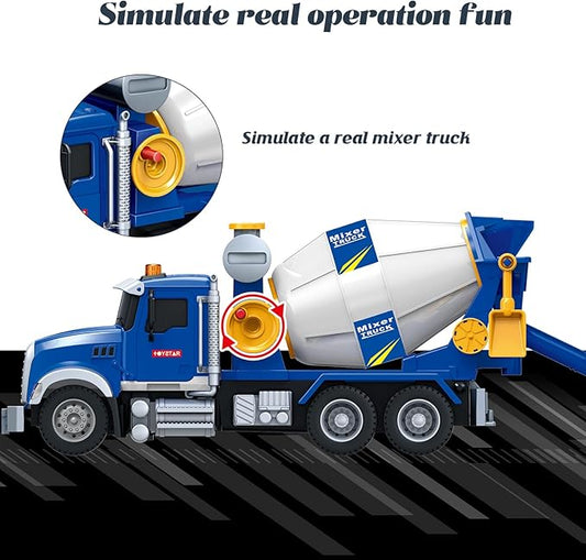 Friction Powered Cement Mixer Truck Toy for Kids with Lights & Sounds, Large Construction Vehicle for Boys Girls Ages 3 4 5 6 7 Years Old