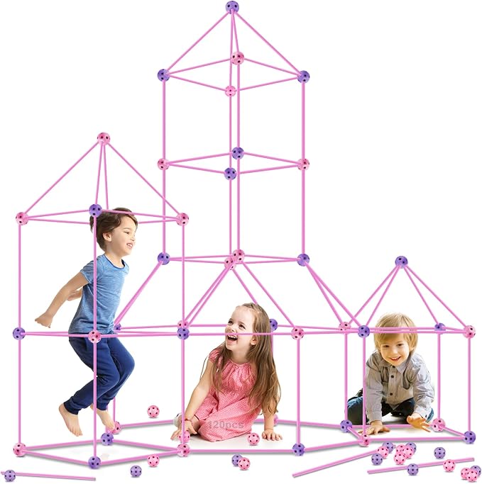 Kids Fort Building Kit 120 Pieces Construction STEM Toys for 5 6 7 8 9 10 11 12 Years Old Boys and Girls Ultimate Forts Builder Gift Build DIY Educational Learning Toy for Indoor Outdoor by Obuby