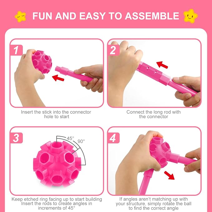 SpringFlower Fort Building Kit for Kids,STEM Construction Toys, Educational Gift for 4 5 6 7 8 9 10 11 12 Years Old Boys and Girls,Ultimate Creative Set for Indoor & Outdoors Activity,200 Pcs,Pink - Image 2