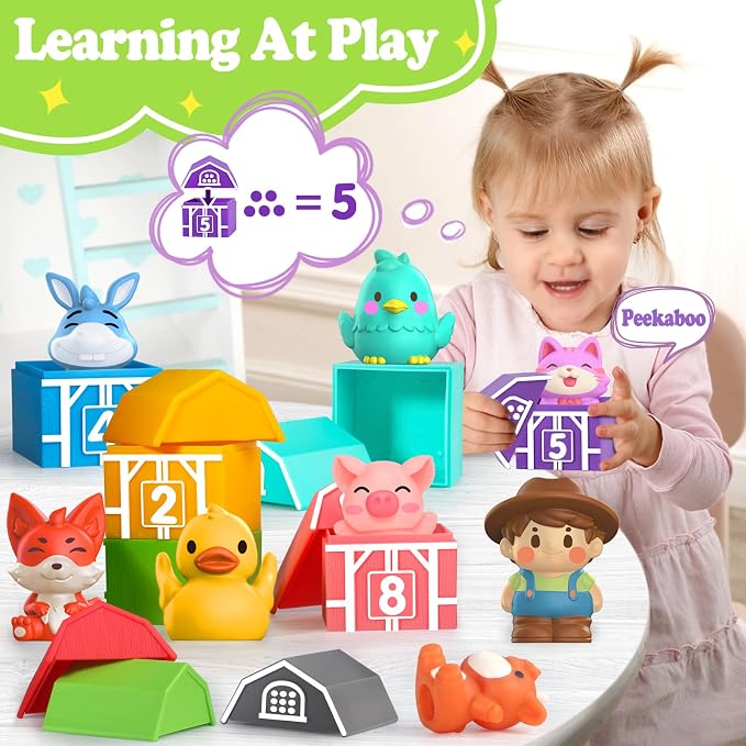 Montessori Learning Toys for 1,2,3 Year Old Toddlers, 20Pcs Farm Animal Preschool Sensory Toys for Counting, Matching, Sorting & Fine Motor Games, Christmas Birthday Easter Gift for Baby Boys Girls - Image 5