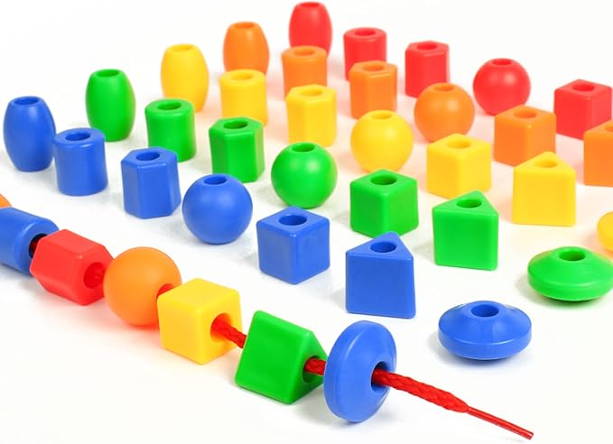 Lacing Beads for Toddlers (60 Stringing Beads,4 Strings) -Educational Montessori Preschool Activities,Toddler Sensory Occupational Therapy Toys Autism OT (with Storage Bag) - Image 5