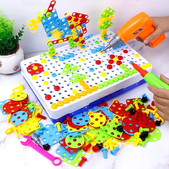 HAPTIME Design and Drill Toy,Educational Toys Building for Kids Ages 3-8,STEM Toys for 3 4 5 6 Year Old,193 Pcs Electric Drill Toy,Magic Montessori Play Toolbox for Toddler Boys Girls Preschool - Image 3