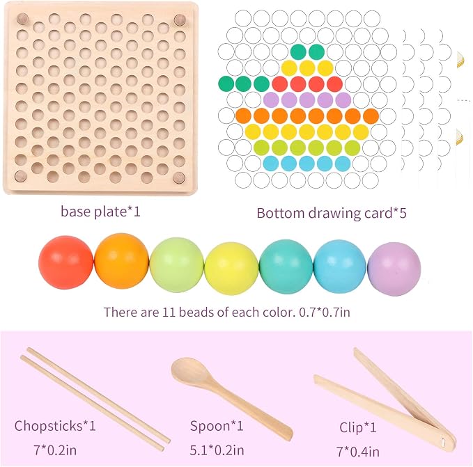 QZMTOY Wooden Peg Board Beads Game, Learning Montessori Toys,Color Sorting Stacking Matching Toys for Toddlers, Counting Toy for Kids, Educational Games for Fine Motor Math, Gift for Girls and Boys - Image 3