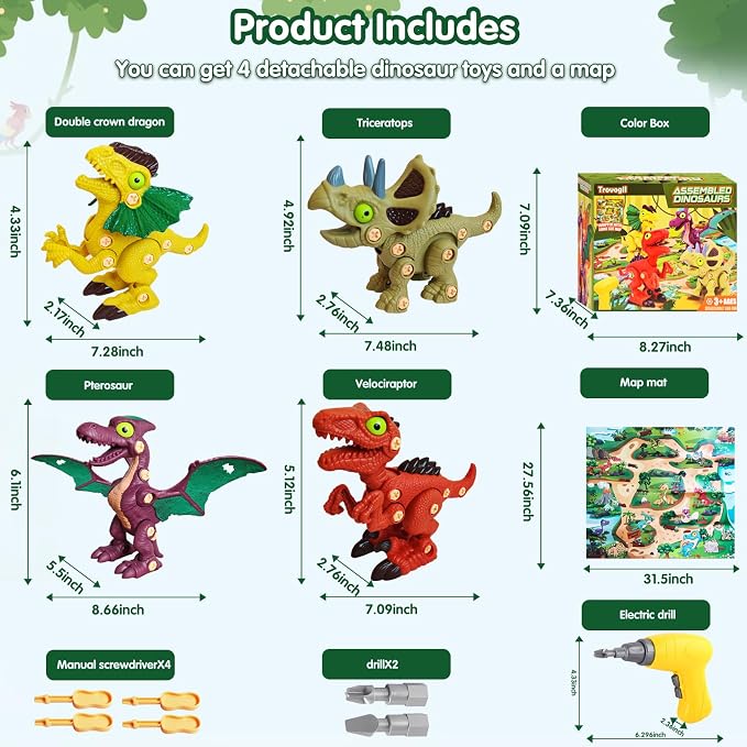 Take Aprts Dinosaur Toys for Kids Age 3 4 5 6 7 Boys with Electric Drill & Play Mat STEM Toys DIY Learning Educational Toy Ideal Birthday Christmas Easter - Image 6