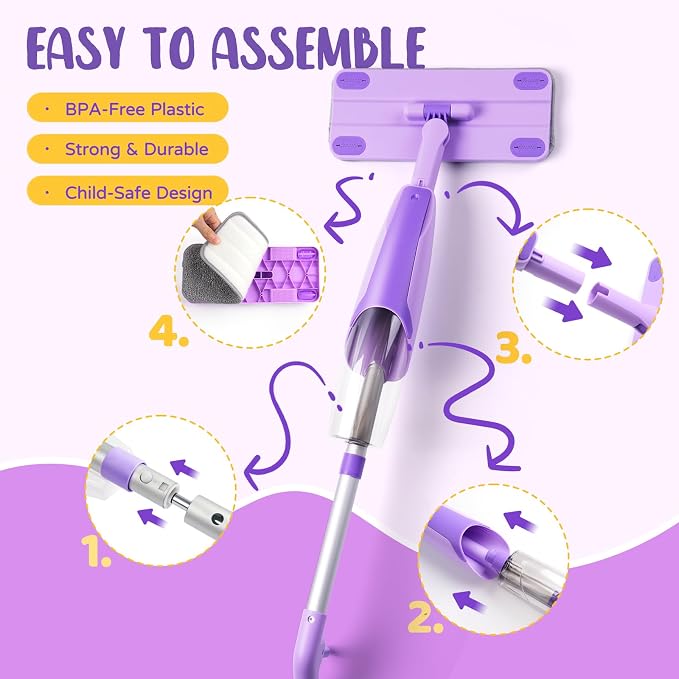 Kids Cleaning Toy Set,Purple Mini Spray Mop Montessori Toys Pretend Play Cleaning Tool for Toddlers with Spray Mop & Kids Broom Dustpan Set Cleaning Toys Gift for Toddlers Girls Boys Age 3+ - Image 6