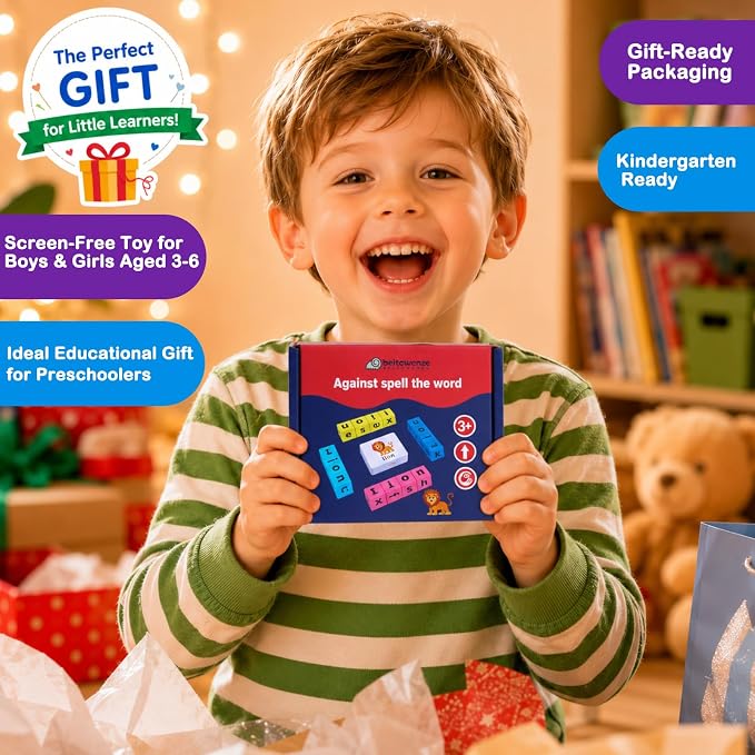 Spelling Games for Kids Ages 3-8, Learn to Read Phonics & Word Building Game with 40 Flash Cards, 16 Wooden Letter Blocks for Screen-Free Family Fun & Preschool Classroom Learning - Image 8