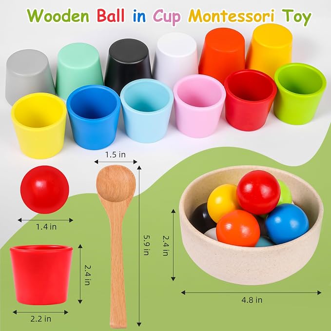 Rainbow Balls in Cups Toddler Montessori Toys (12 Balls, 1.4 in) - Image 6
