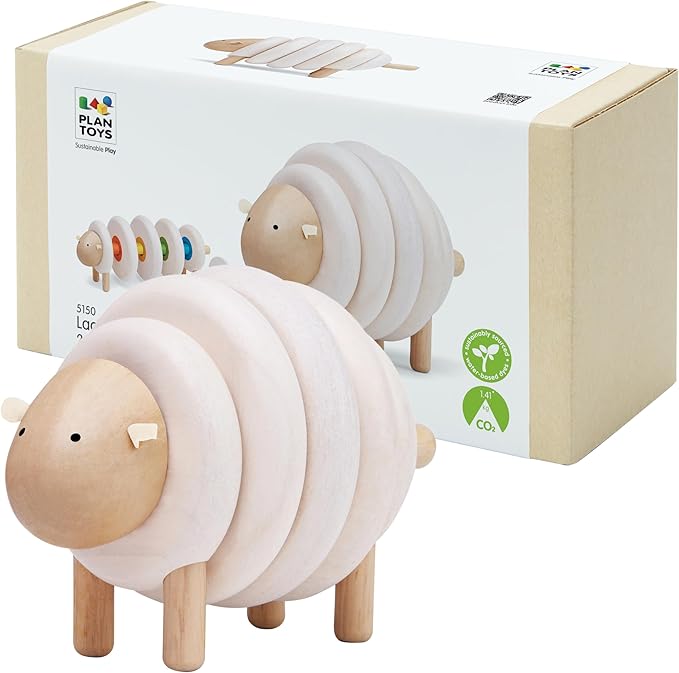 PlanToys® Lacing Sheep Wooden Threading Toy for Kids Ages 3+ | Montessori Fine Motor & Coordination Activity for Focus & Creativity | Eco-Friendly Educational Toy