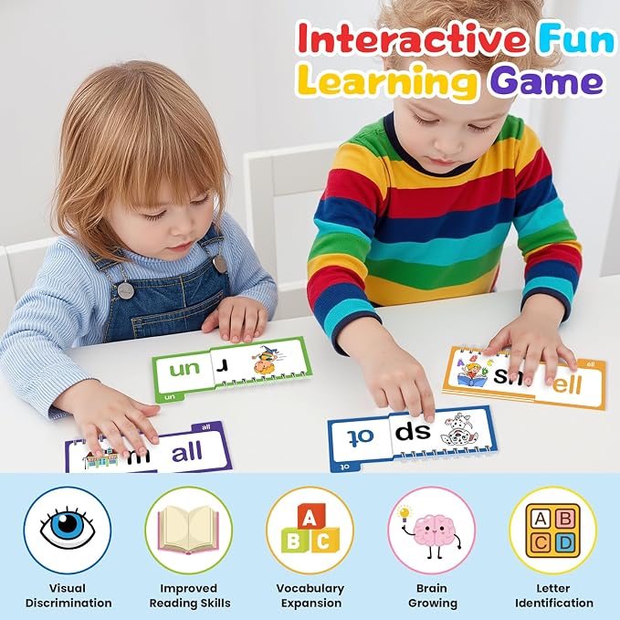 Word Family Build Book, 30 Read and Rhyme Flip Activity Book, Dinosaur ABC Learn to Read Phonics Flash Cards for Preschool/Kindergarten, CVC Words Reading Games for Kids Ages 3-8 - Image 3