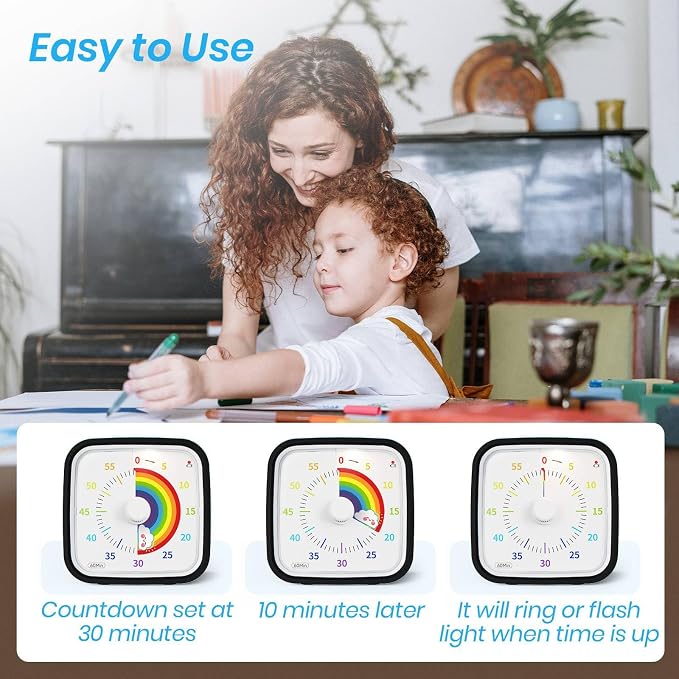 Yunbaoit Rainbow Visual Timer for Kids, 60-min Countdown Timer, Black - Image 3