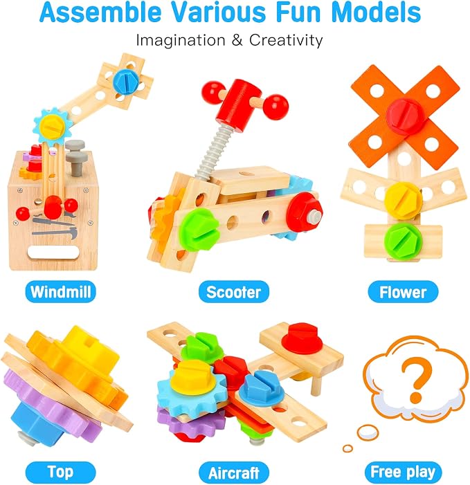 Wooden Tool Set for Kids 2 3 4 5 Year Old, 29Pcs Educational STEM Toys Toddler Montessori Toys for 2 Year Old Construction Preschool Learning Activities Gifts for Boys Girls Age 2-4 1-3 (Pack of 2) - Image 5