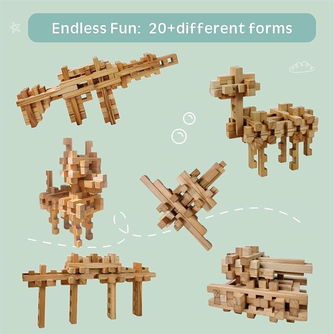 STEM Wooden Building Blocks - 20+ Shapes, 3D Puzzle, Brain Games, Educational Toys Gift for Kids and Classroom,Montessori STEM Toys for Ages 5+ and Adults (20 in 1 Premium Version) - Image 2