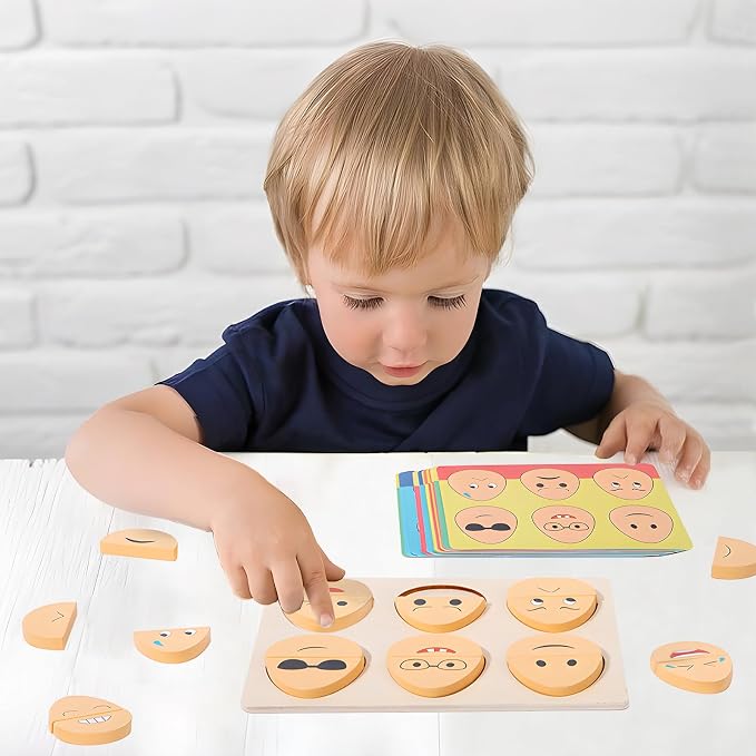 Montessori Toys for 3+ Year Old, Wooden Facial Expressions Sorting Toys for Kids, Wooden Expression Matching Puzzle Block Game Preschool Educational Toys Gifts Stocking Stuffers for Kids (32 Pcs) - Image 2