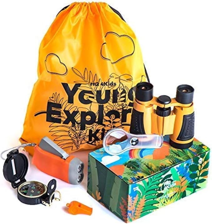 Outdoor Adventure Kit for Kids: Binoculars, Compass, Magnifying Glass & Flashlight. 3-12 Year Old Boys & Girls by HQ+4KIDS+BY%3A+WE+4U