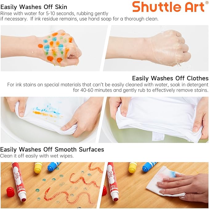 Shuttle Art Dot Markers, 36 Colors Washable with 135 Activity Sheets, 5 Activity Books, Fun Art Supplies for Kids Toddlers and Preschoolers, Non Toxic Water-Based Paint Daubers, Dot Art Markers