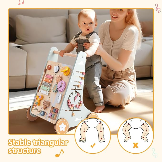 Wooden Baby Walker | Toddler Push Walking Toy with Wheels for Boys & Girls | Learning Walking Aid for Standing & Balance Training | Sturdy Montessori Toy for 36+ Months