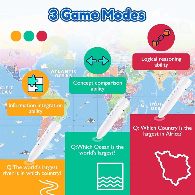 Goldge Interactive World Map for Kids Ages 5-12 with Talking Pen - Image 4