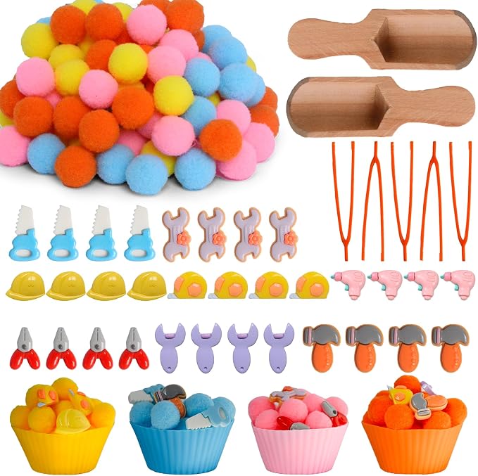 167pcs Tool Sensory Bin Filler Fine Motor Toys Kids Tool Box Sensory Bin Items Tape Measure Toy Drill Hammer Pliers Open-End Combination Wrench Hard Hat Hand Saw for Preschool Education Activities by Unvola