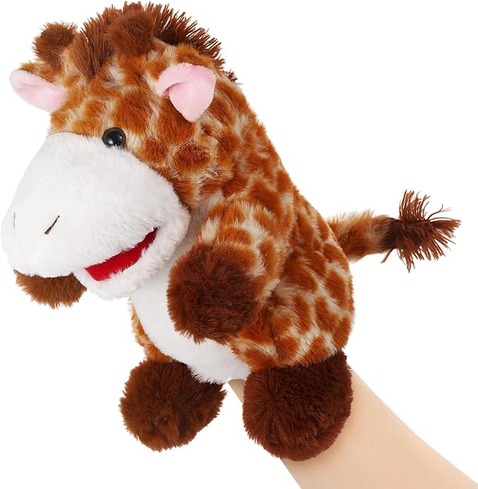 Animal Hand Puppets 11 Inch Sea Turtle Plush Dinosaur Animals Hand Puppet Toys Role-Play Toy Puppets for Kids Storytelling Imaginative Pretend Play Teaching Preschool(Giraffe)