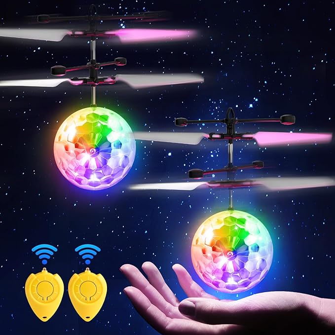 Flying Orb Ball, 2 Pack with Remote Control - LED Glowing Orbiter Toy for Indoor Outdoor Kids Games - Birthday Toys for Boys Girls Ages 6 7 8 9 10 12 Year Old