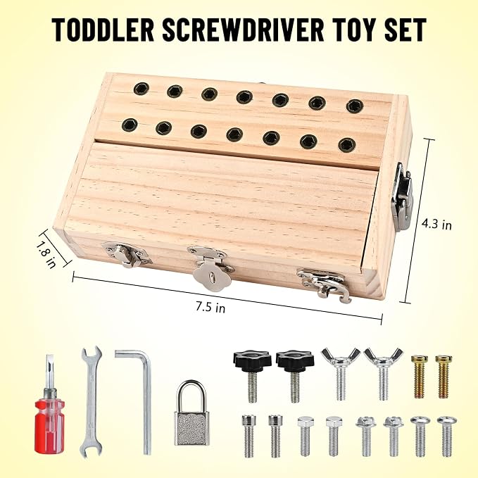 Montessori Screwdriver Board Set, Montessori Toys for 3 4 5 with 1 Locks and Keys, Toddler Screwdriver Toy, Kids Tool Set, Preschool Learning Sensory Toy, Fine Motor Skills Toys - Image 2