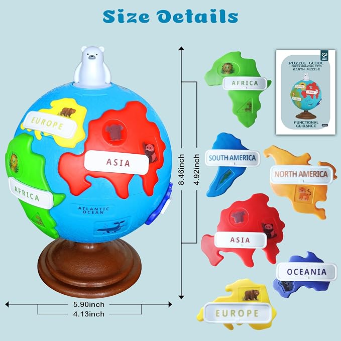 Puzzle Globe Toys for Kids, Geography Learning Toys for Preschool 3+ Years - Image 5