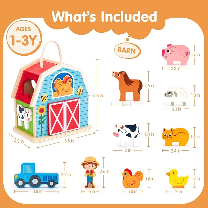 hahaland Wooden Montessori Toys Farm Animals Barn for Toddlers 1-3 - Image 2