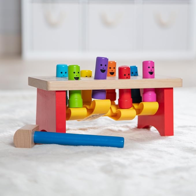 MeMelissa & Doug Deluxe Pounding Bench Wooden Preschool Learning Toy with Mallet Classic Wooden Toddler Toys for Ages 2+Lissa & Doug Deluxe Pounding Bench Wooden Preschool Learning Toy with Mallet - Image 9