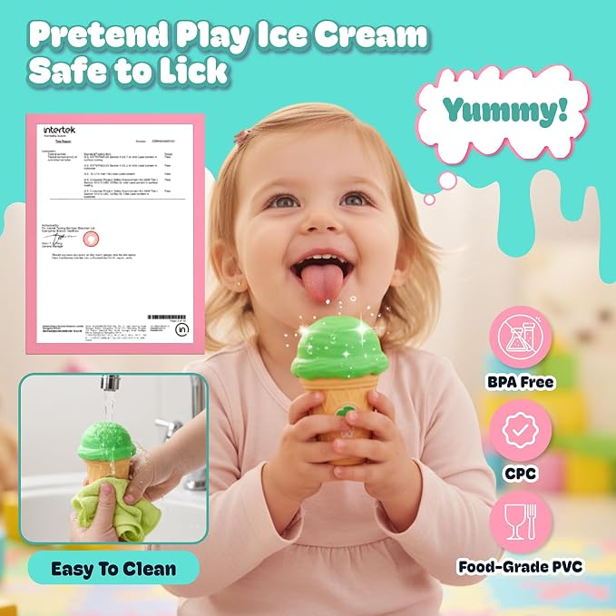 JoyCat Ice Cream Sorting and Stacking Pretend Play Toy Set, 5 Cones - Image 9