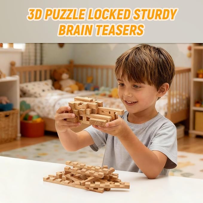 STEM Wooden Building Blocks - 20+ Shapes, 3D Puzzle, Brain Games, Educational Toys Gift for Kids and Classroom,Montessori STEM Toys for Ages 5+ and Adults (20 in 1 Premium Version) - Image 3