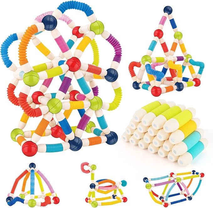 Magnet Toys for 3 Year Old Boys & Girls, 2 in 1 Magnetic Pop Tubes & Balls, Sensory Fidget Toys for Fine Motor Skill Development, Preschool STEM Educational Toys Gift for Toddlers and Kids (36 PCS) by Essovee