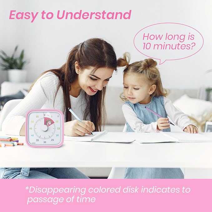 Yunbaoit Unicorn Visual Timer for Kids, Silent 60-min Countdown Timer, Pink - Image 2