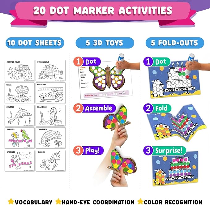 Chalkola Dots of Fun, 8 Washable Dot Markers + Dot Art Sticker Activity Kit - Image 6