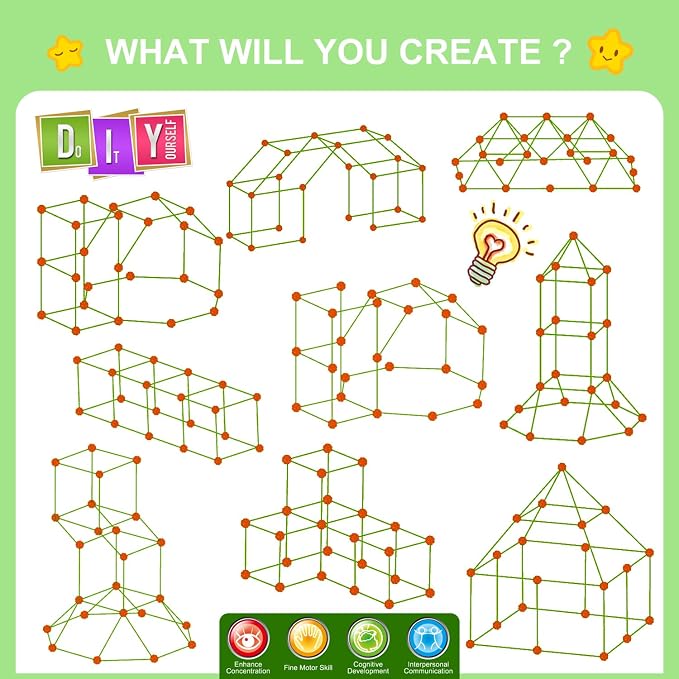 Fort Building Kit for Kids,STEM Construction Toys, Educational Gift for 3 4 5 6 7 8 9 10 11 12 Years Old Boys and Girls,Ultimate Creative Set for Indoor & Outdoors Activity,140 Pcs,Orange - Image 4
